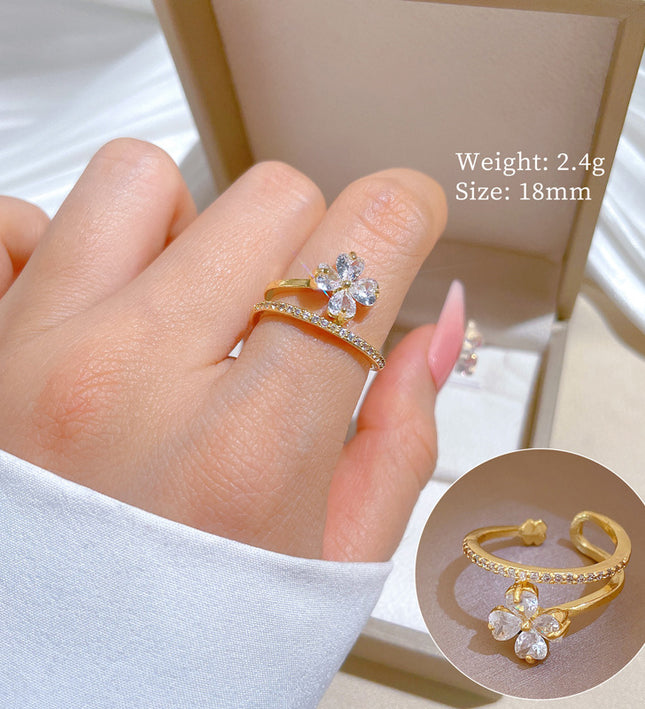 Blossom Grace Gold Crystal Adjustable Ring