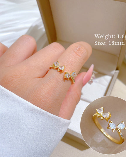 Celestia Bow Gold Crystal Adjustable Ring