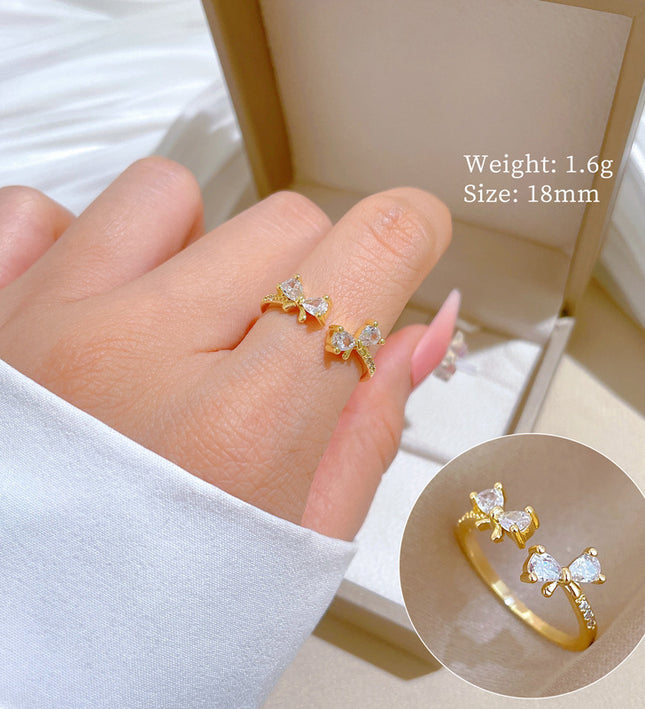 Celestia Bow Gold Crystal Adjustable Ring