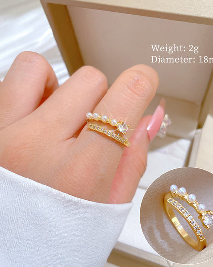 Pearl Grace Gold Crystal Adjustable Ring