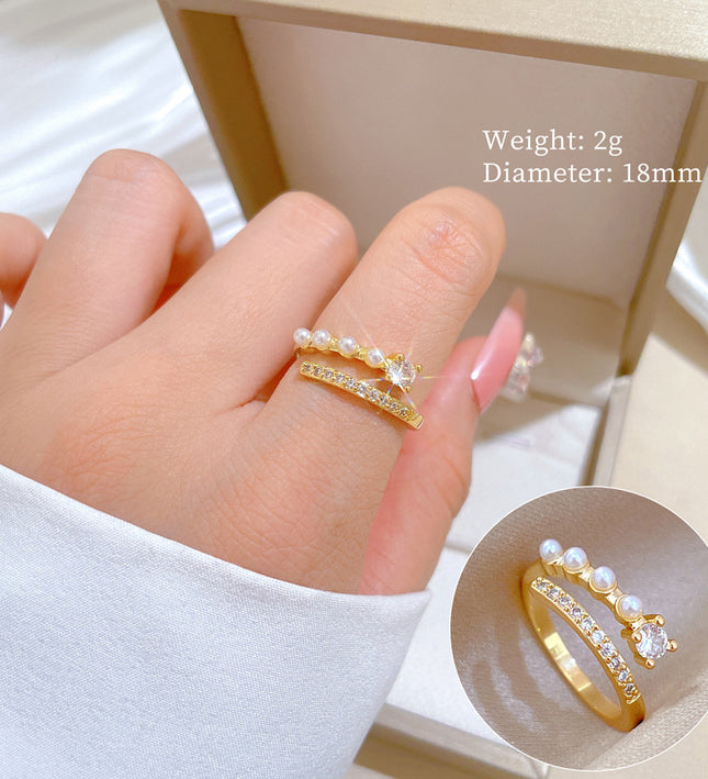 Pearl Grace Gold Crystal Adjustable Ring