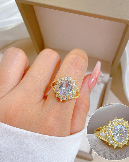 Aurora Halo Gold Crystal Adjustable Ring