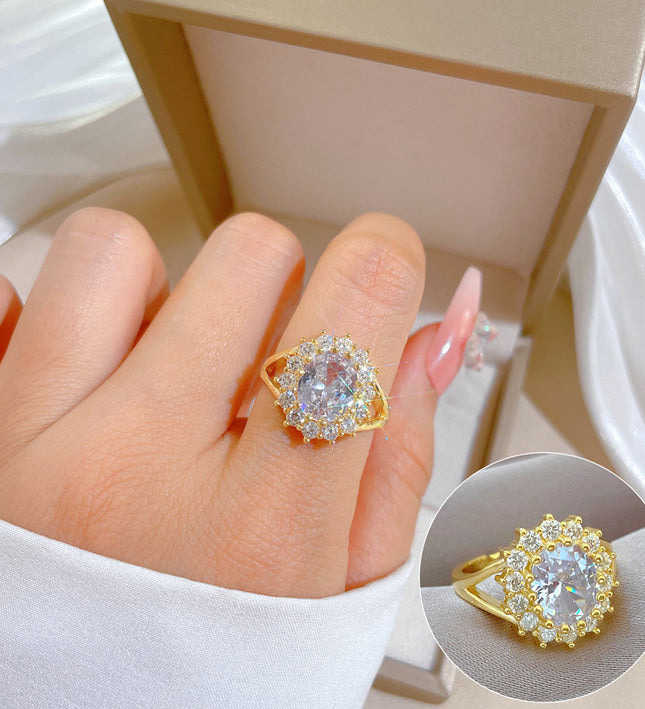 Aurora Halo Gold Crystal Adjustable Ring