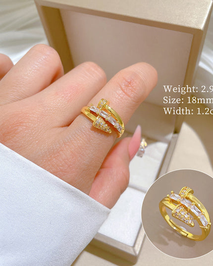 Celestia Arrow Gold Crystal Crossover Adjustable Ring