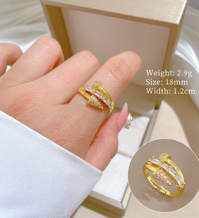 Celestia Arrow Gold Crystal Crossover Adjustable Ring