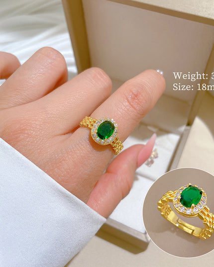 Emerald Royale Gold Crystal Adjustable Ring