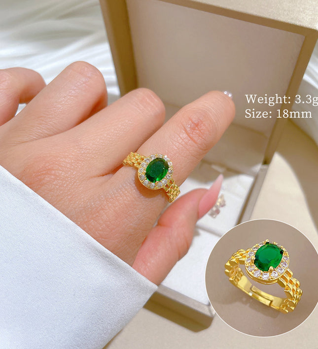Emerald Royale Gold Crystal Adjustable Ring