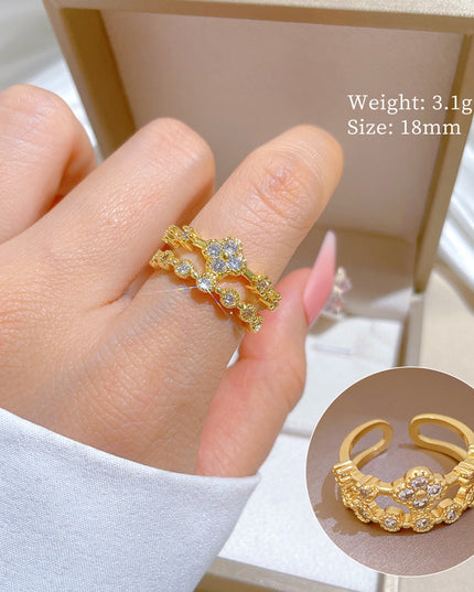 Celestial Bloom Gold Crystal Adjustable Ring