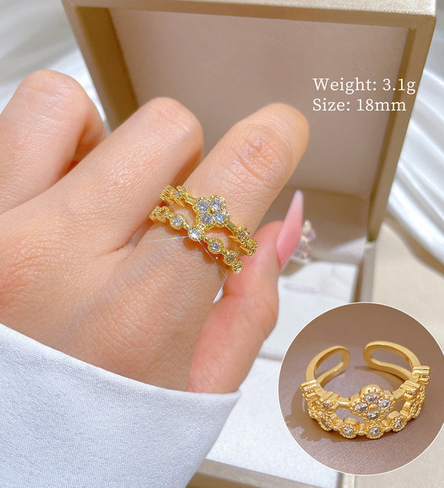 Celestial Bloom Gold Crystal Adjustable Ring