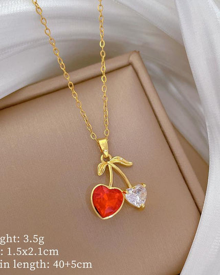 Cherry Heart Gold Crystal Necklace