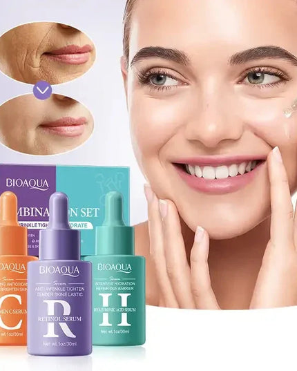BIOAQUA 3-Piece Facial Serum Combination Set – Vitamin C + Retinol + Hyaluronic Acid