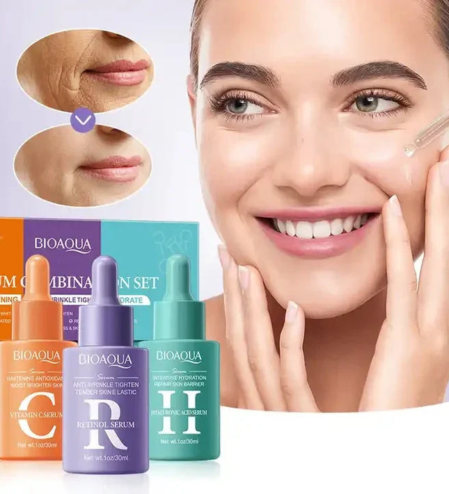 BIOAQUA 3-Piece Facial Serum Combination Set – Vitamin C + Retinol + Hyaluronic Acid