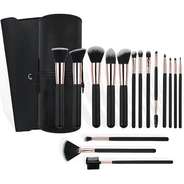 Professional Makeup Brush Set 16 Pieces Soft Fiber Hair Wooden Handle Black Color For Foundation Powder Blush Eyeshadow And More