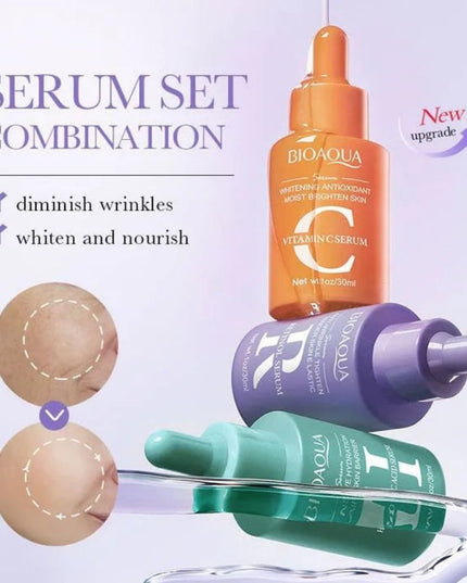 BIOAQUA 3-Piece Facial Serum Combination Set – Vitamin C + Retinol + Hyaluronic Acid