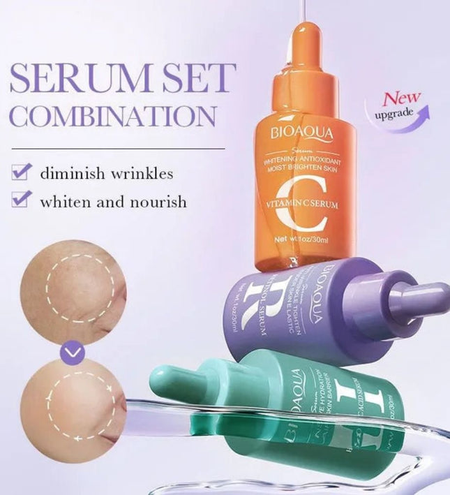 BIOAQUA 3-Piece Facial Serum Combination Set – Vitamin C + Retinol + Hyaluronic Acid